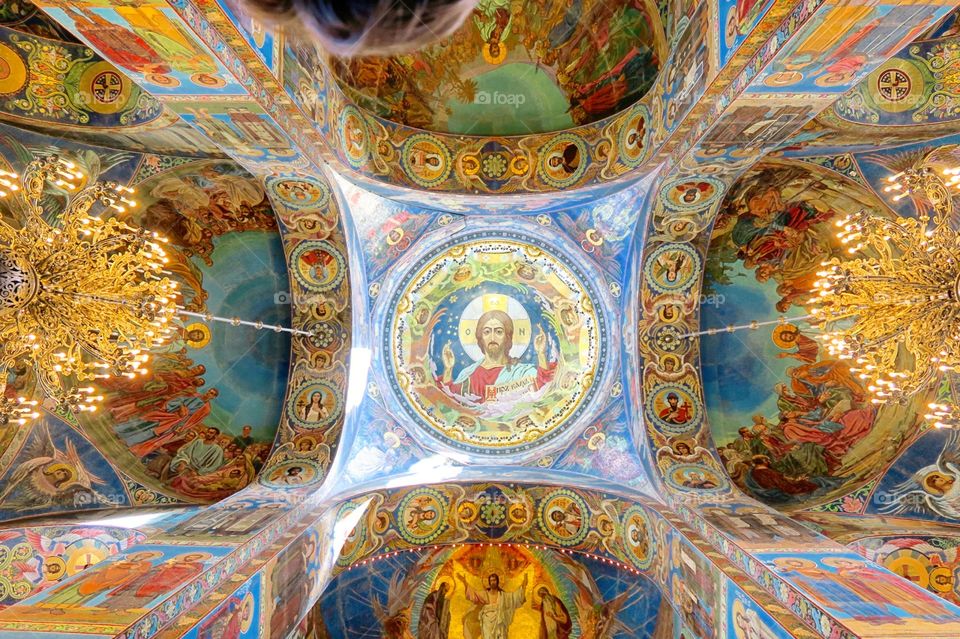 Ceiling at church of our saviour on spilled blood St Petersburg Russia cathedral 
