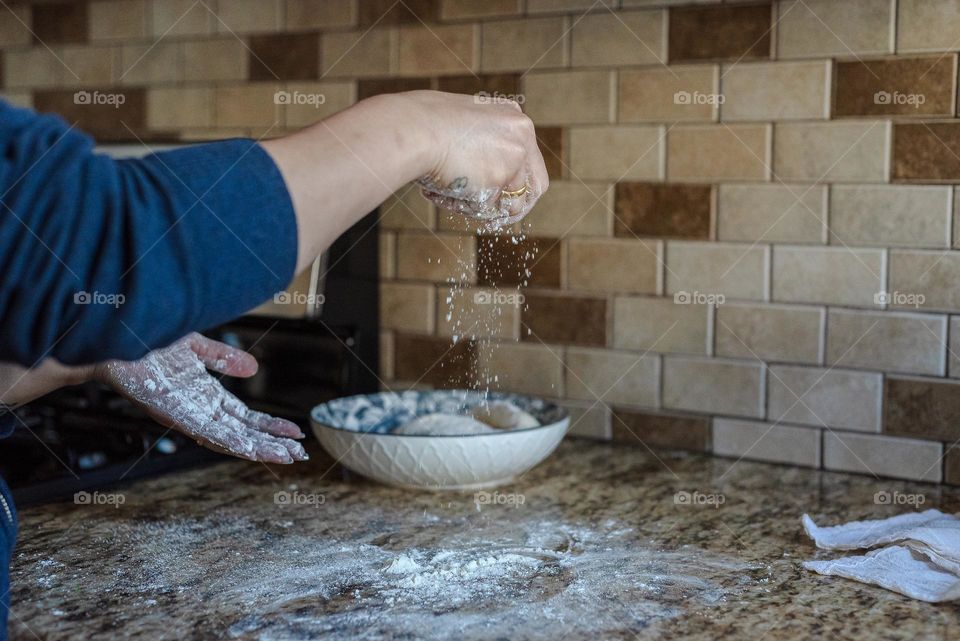 Making bread dough.