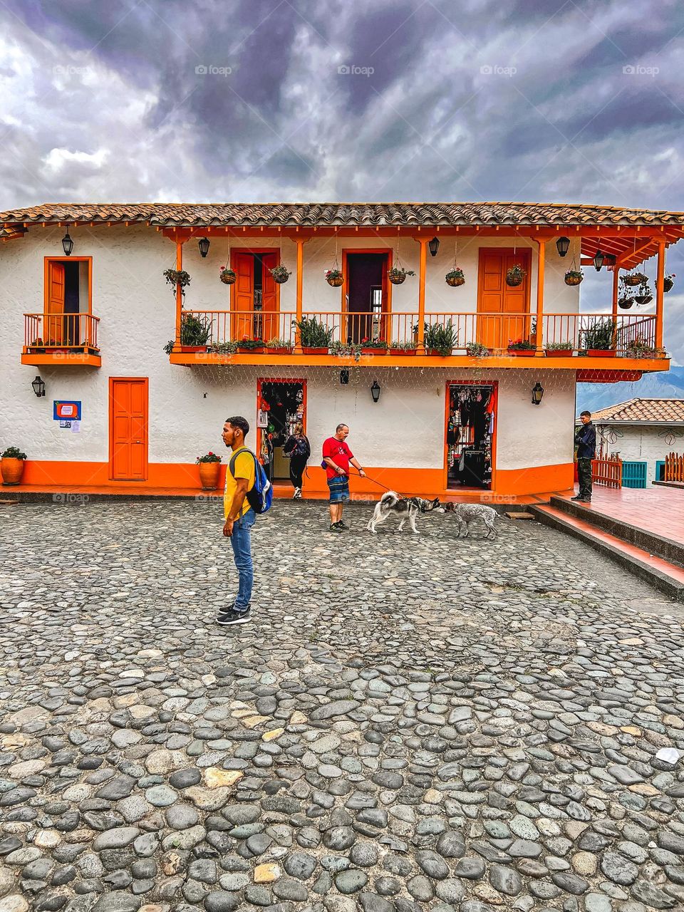 Little. Village with house with orange doors 