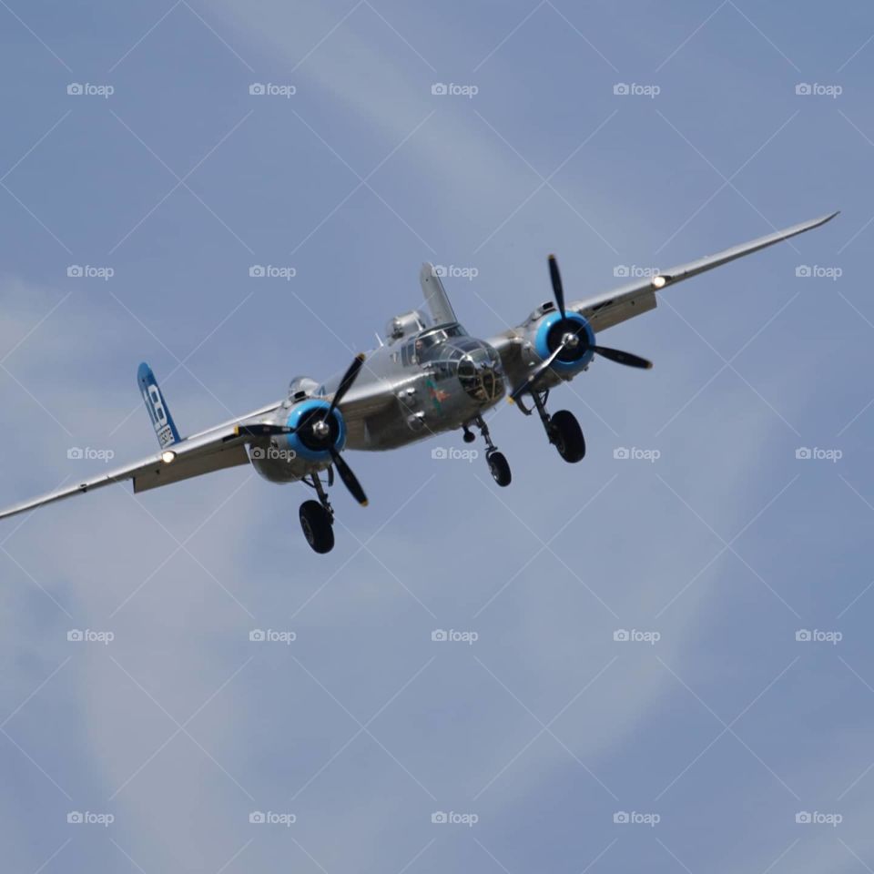 B25 Mitchell bomber on final approach