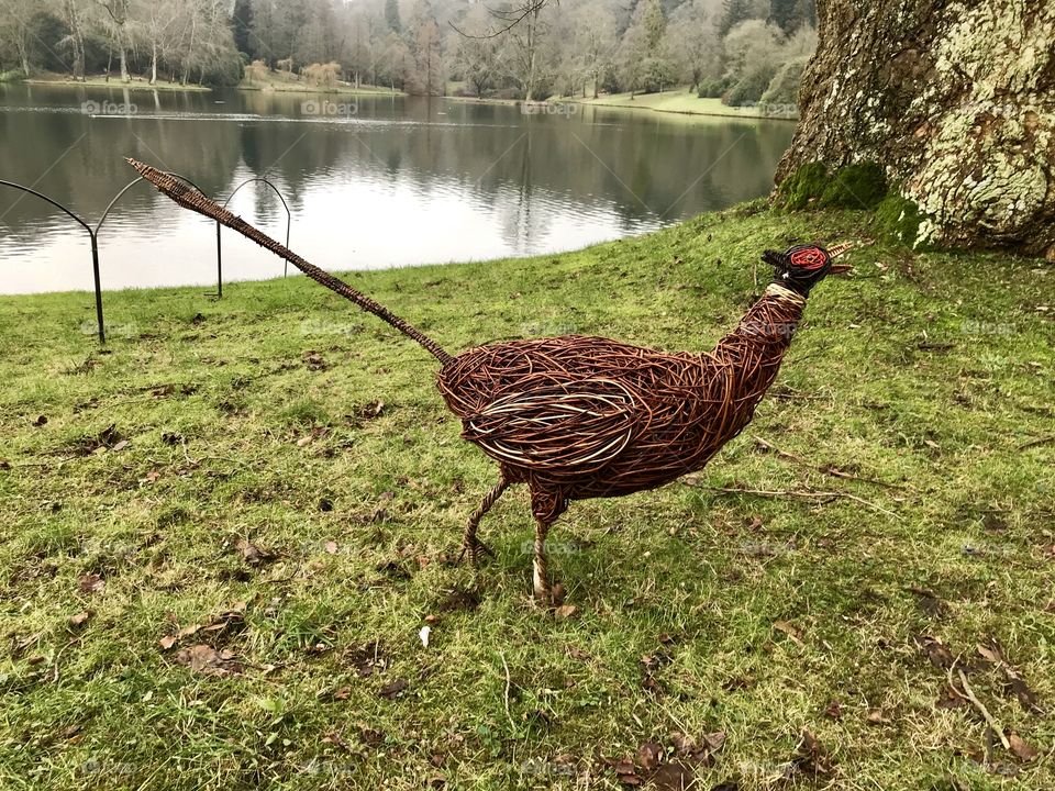 A grouse or pheasant, made of sticks and vines