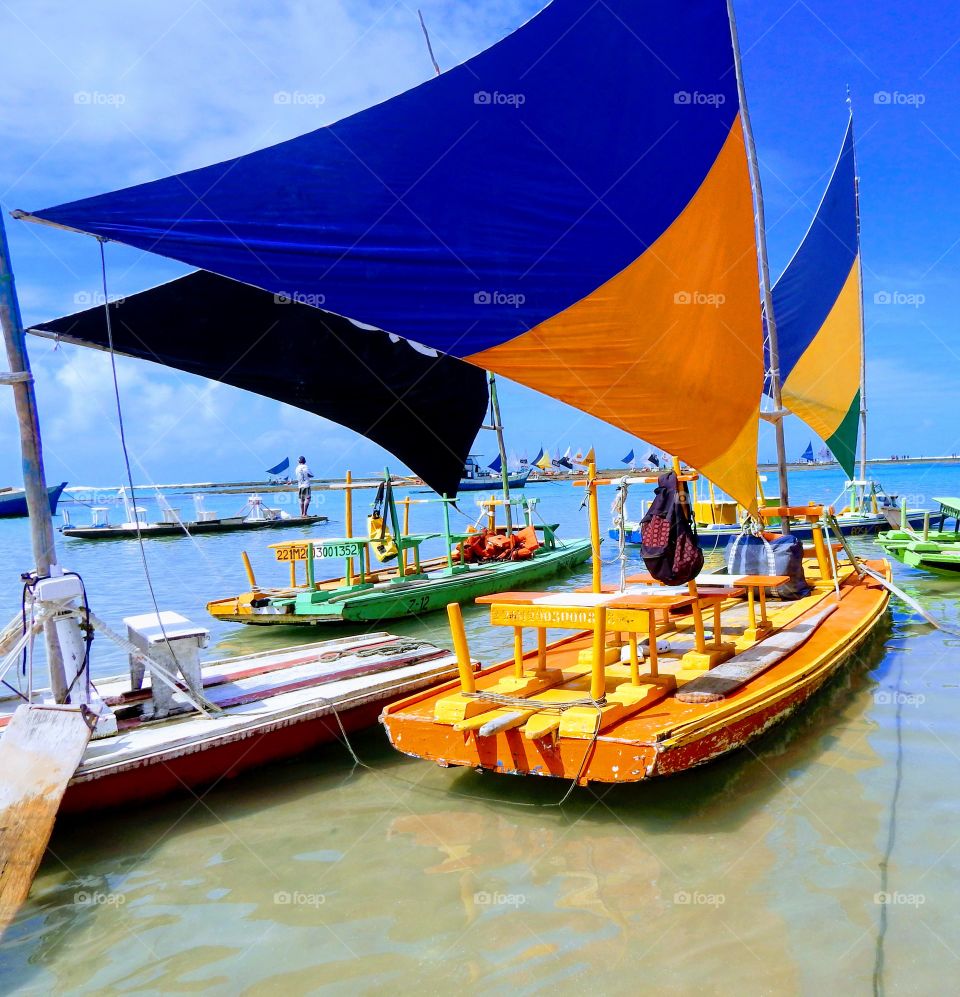 Colorful rafts waiting for sailing.