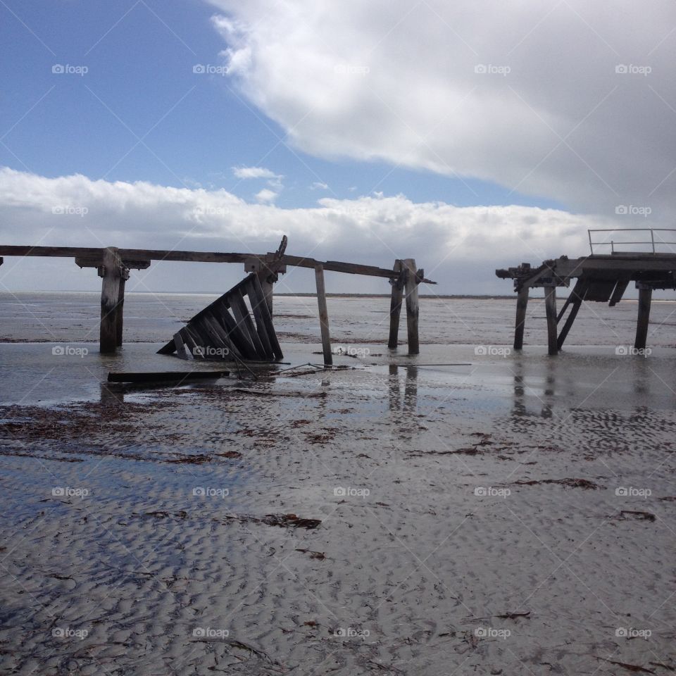 Storm damaged jetty. The longest wooden jetty in Australia at port Germain south Australia recently badly damaged by severe storms