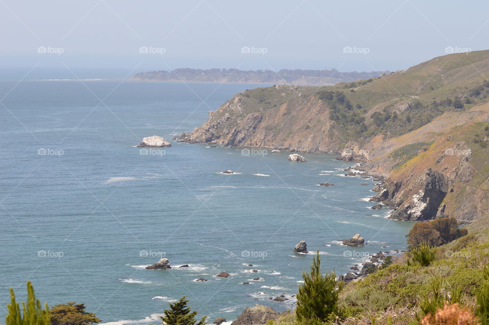 ocean Cliff rocks on a sunny spring day
