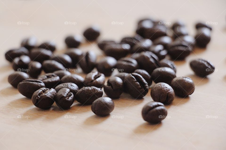 Coffee beans on table