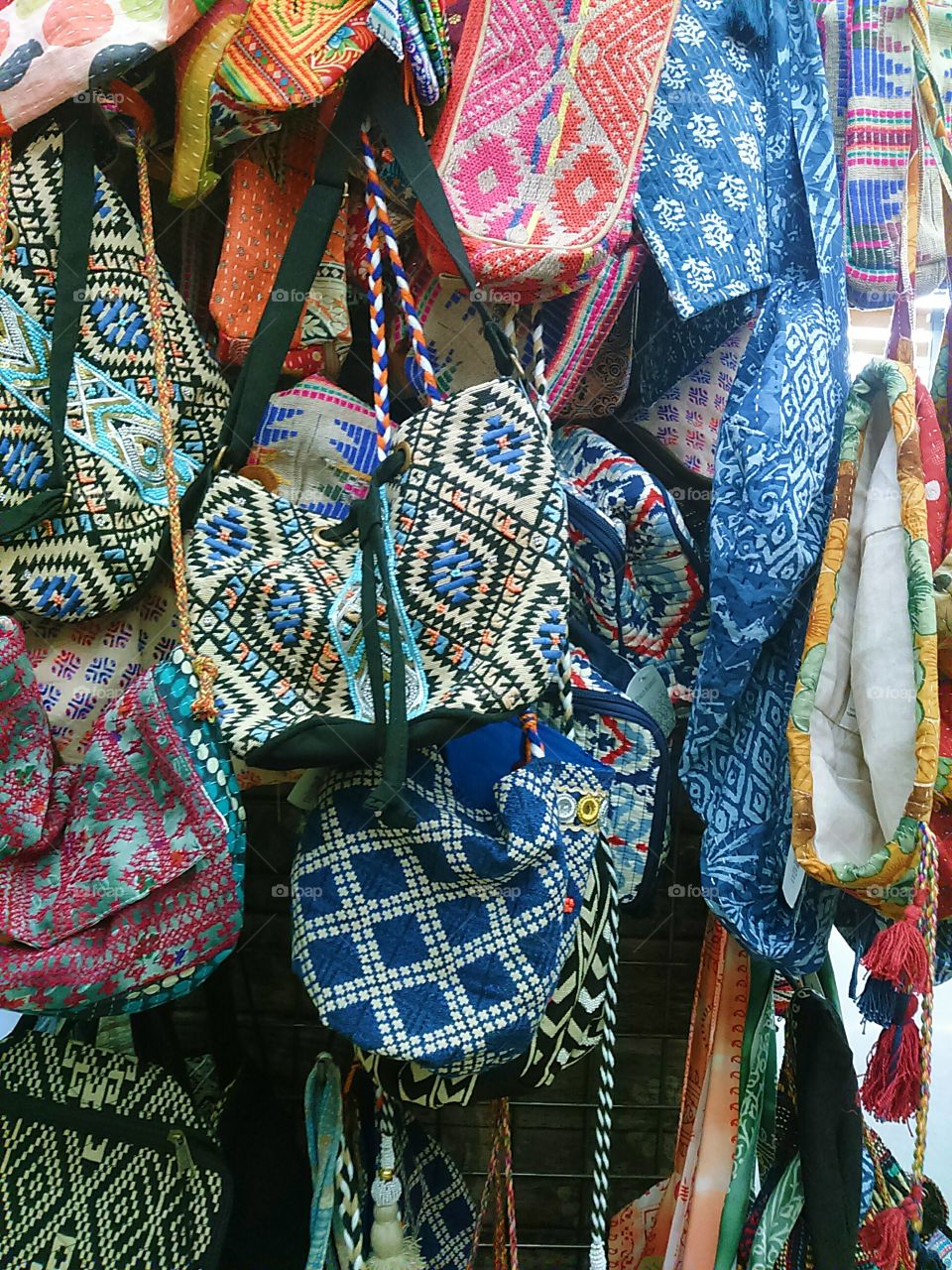 colorful woven handbags galore
