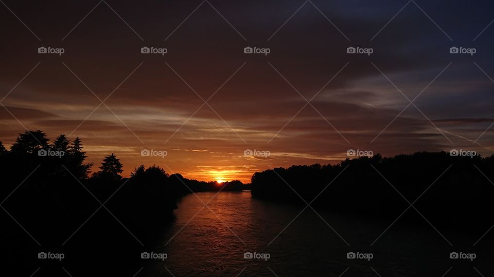 Italy river, sunset, beautiful landscape, darkness
