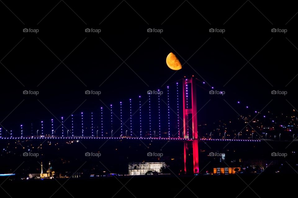 Gorgeous half moon at the Bosphorus Bridge