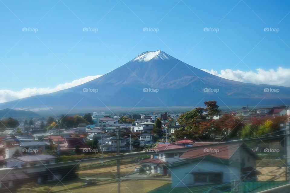 Mt. Fuji comes into view while driving towards Kawaguchiko. The iconic cone shape cannot be mistaken.
