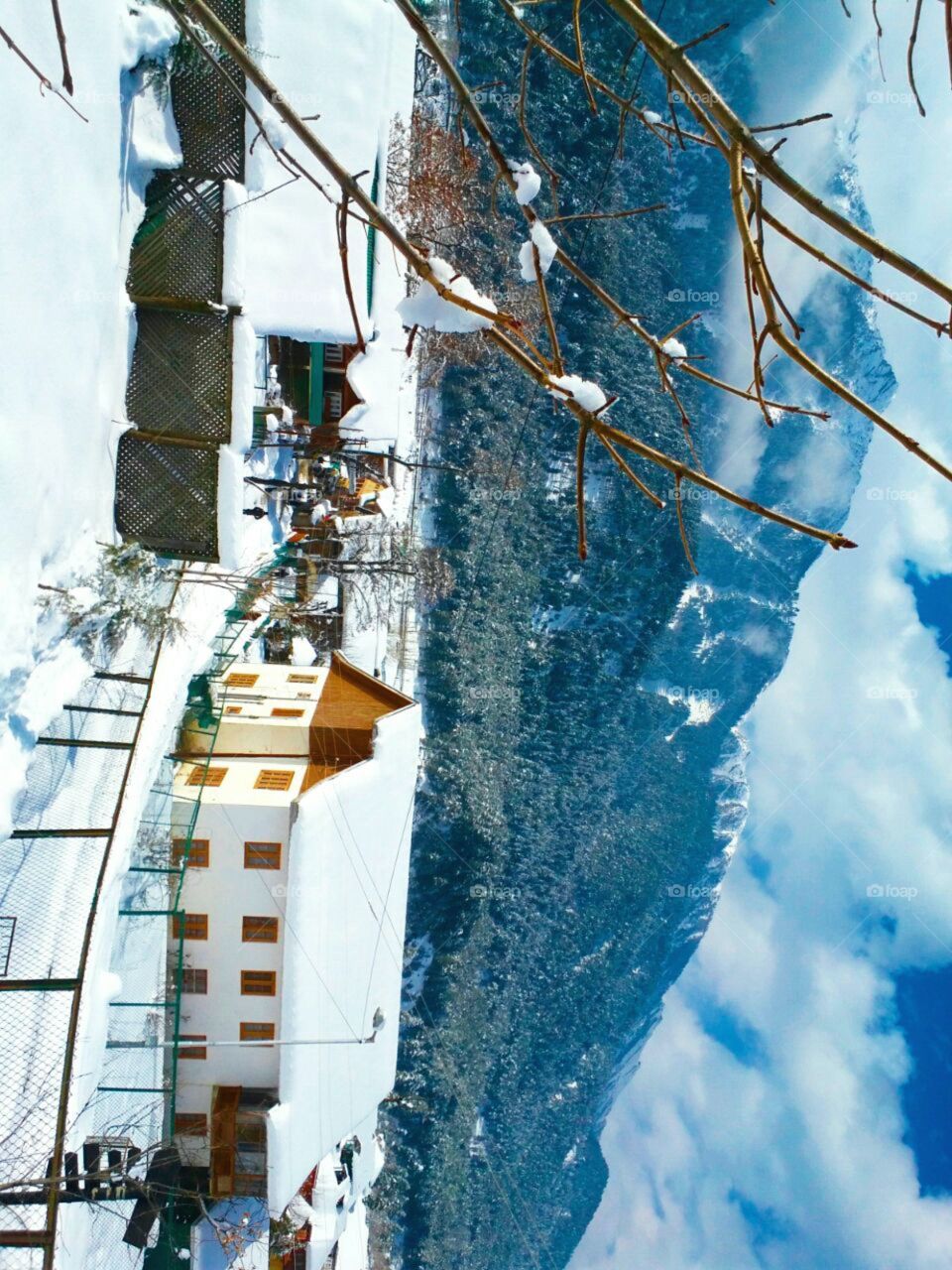 Kashmir paradise on earth”mountains, huts covered with snow” 