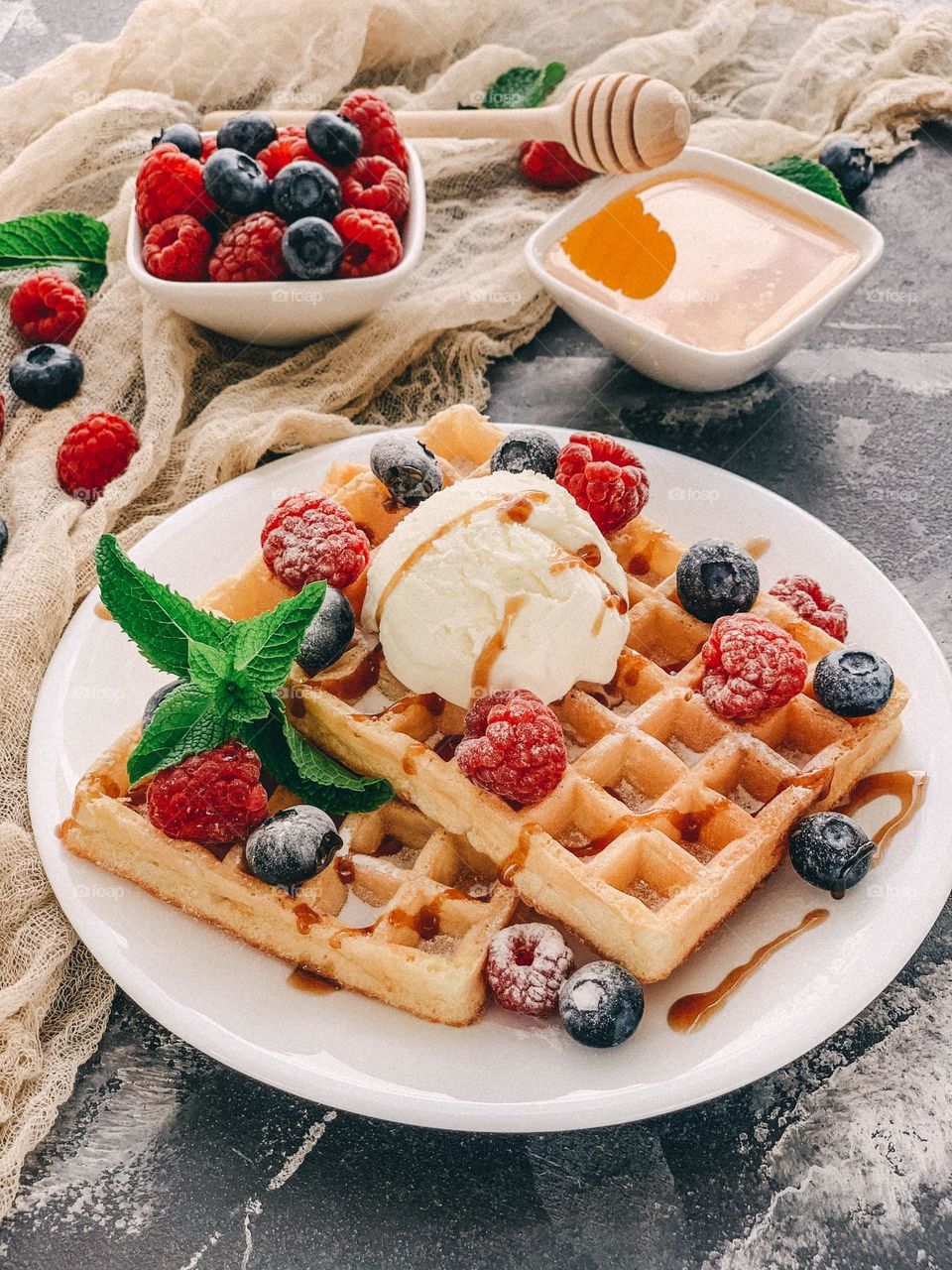 Belgium waffles with berries