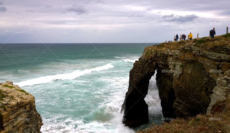 Las Catedrales beach. View of the beach of the Cathedrals in Ribadeo, Galicia - Spain