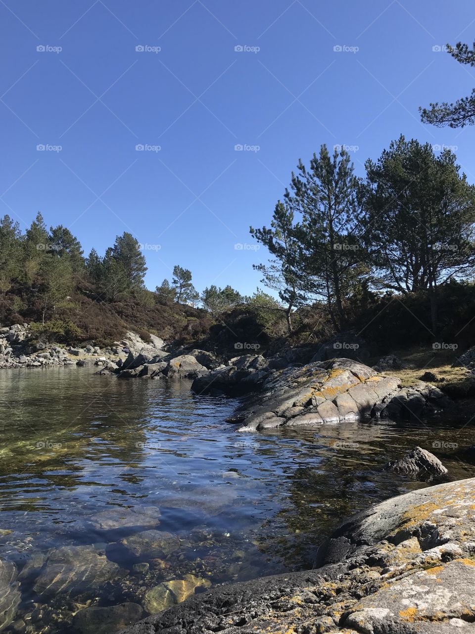 Beach in Norway in the summer. The day this picture was taken, it was nice weather and no clouds in the skies.