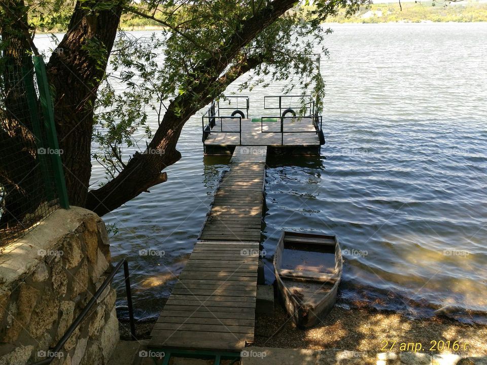 river, pier, nature, old boat, summer, trees