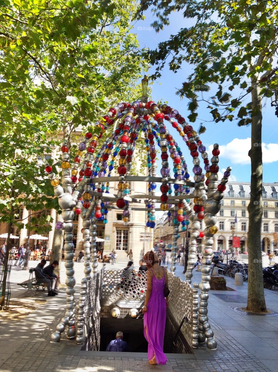 Woman Entering Fancy Paris Metro Entrance