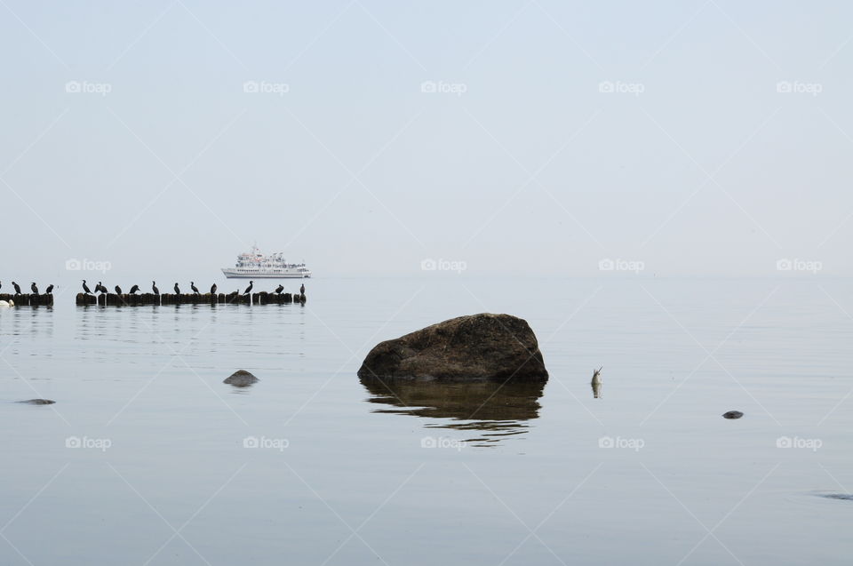 grey foggy day at the Baltic sea coast in Poland