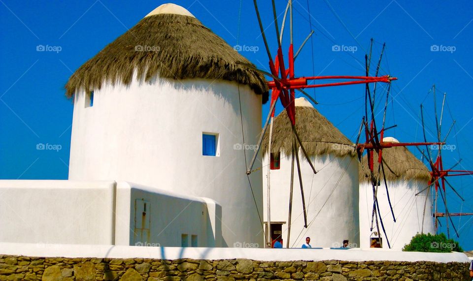 Mykonos windmills in Greece. 