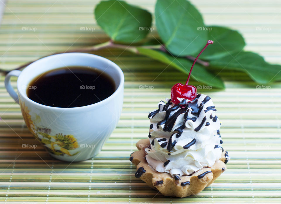 cake with a cup of coffee