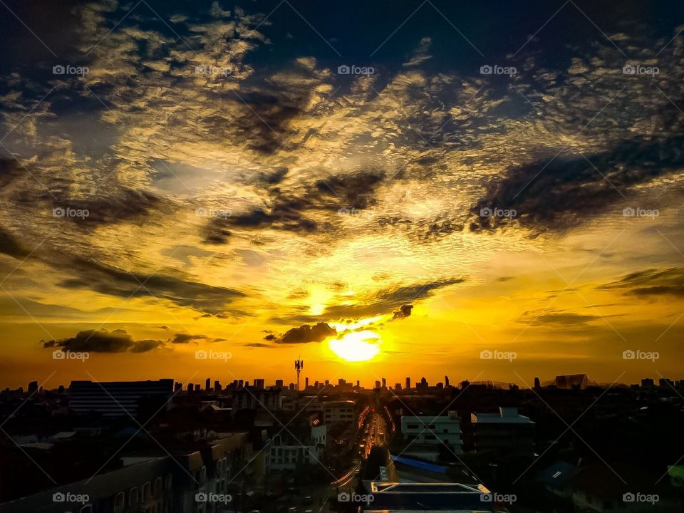 Sunset at Bangkok, Thailand.