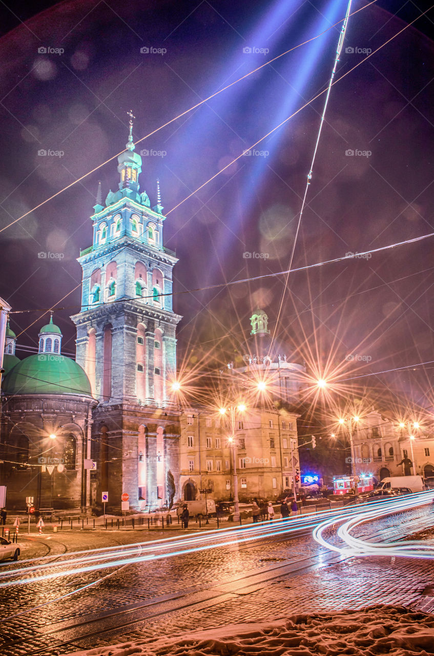 Lviv cityscape during the sunset