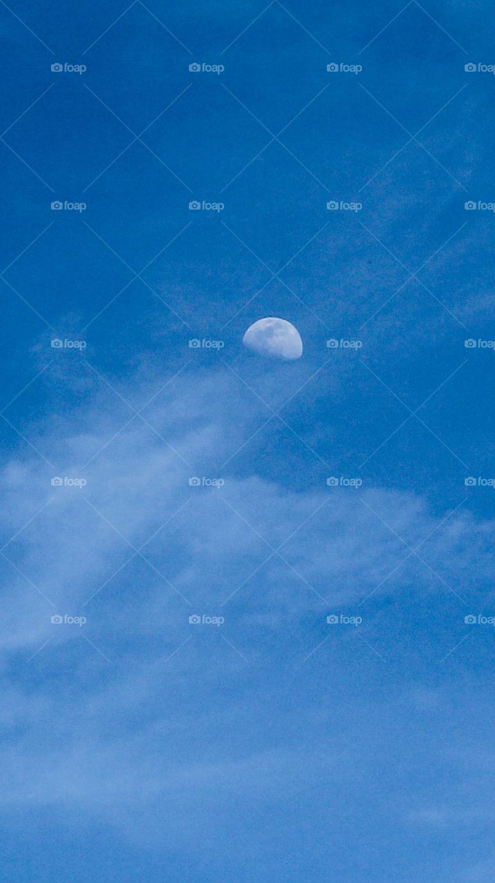 Moon in the sky in a sunny day.