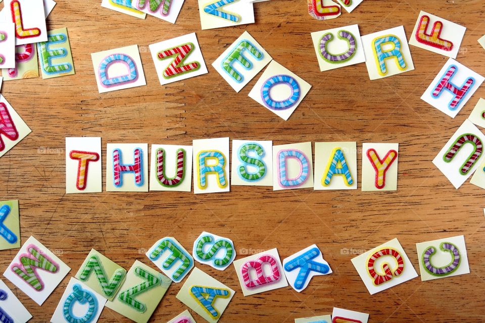 letters spelled as thursday. colorful letters spelled as thursday