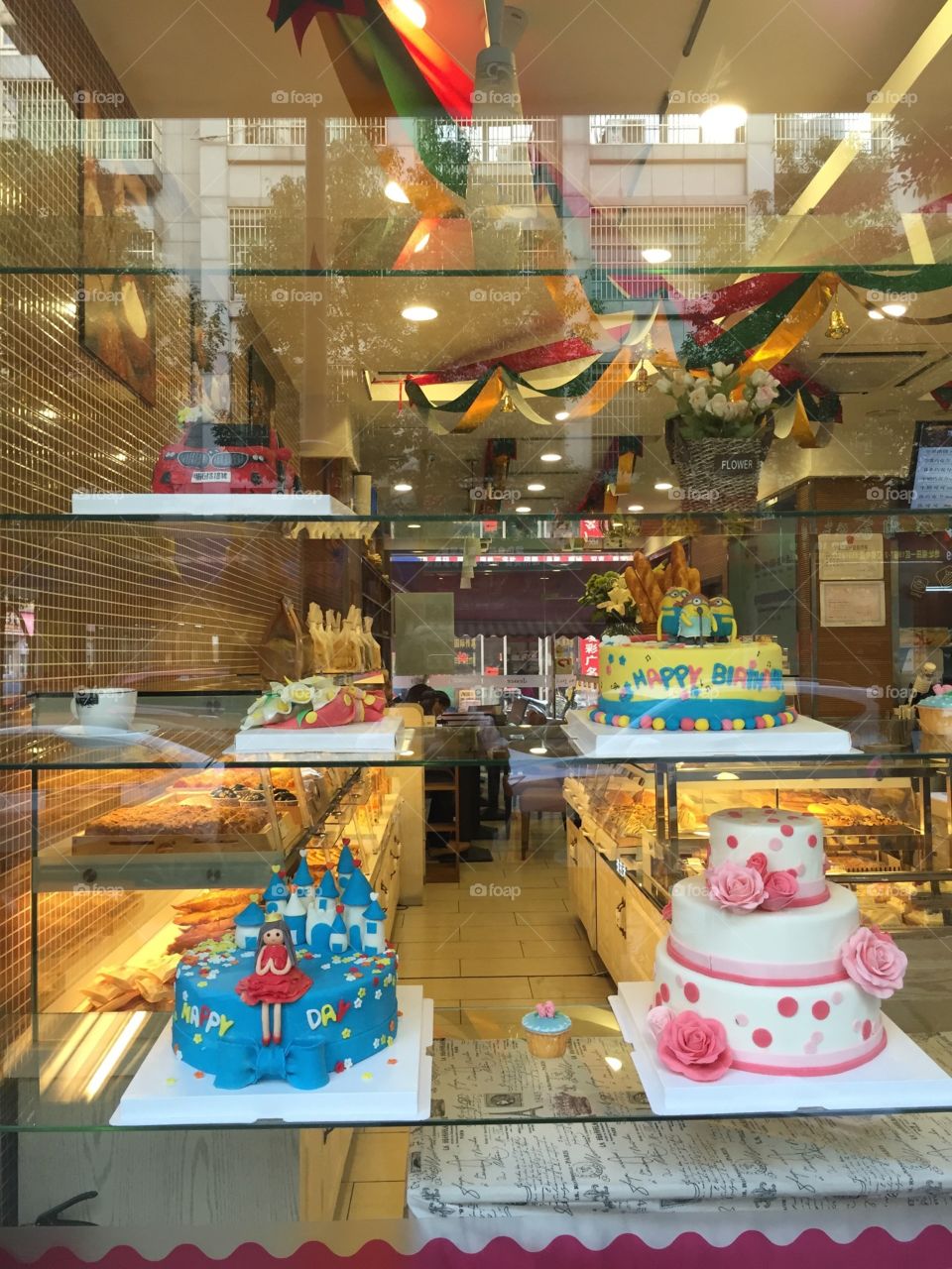 Cakes in the coffeeshop window