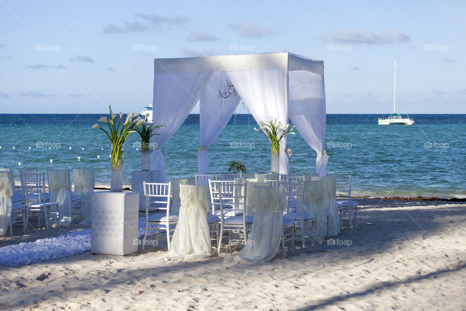 Wedding decoration at the beach ready for the summer celebration