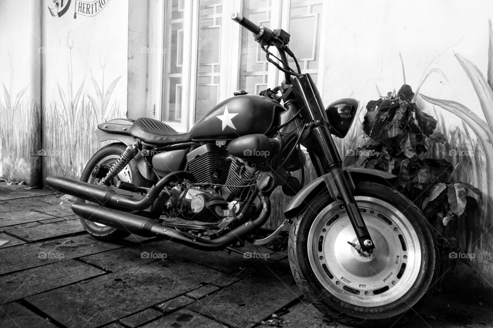Harley Davidson motorbike in monochrome