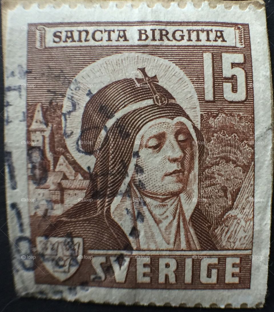 Sancta Birgitta 15 ore svensk frimärk 15 ore