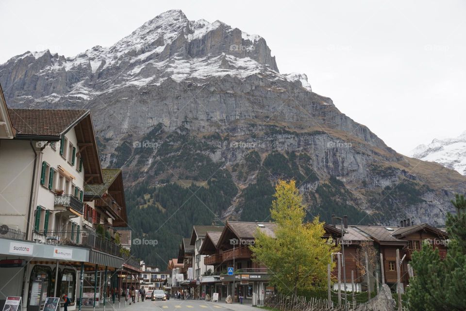 Mountain#snow#houses#town