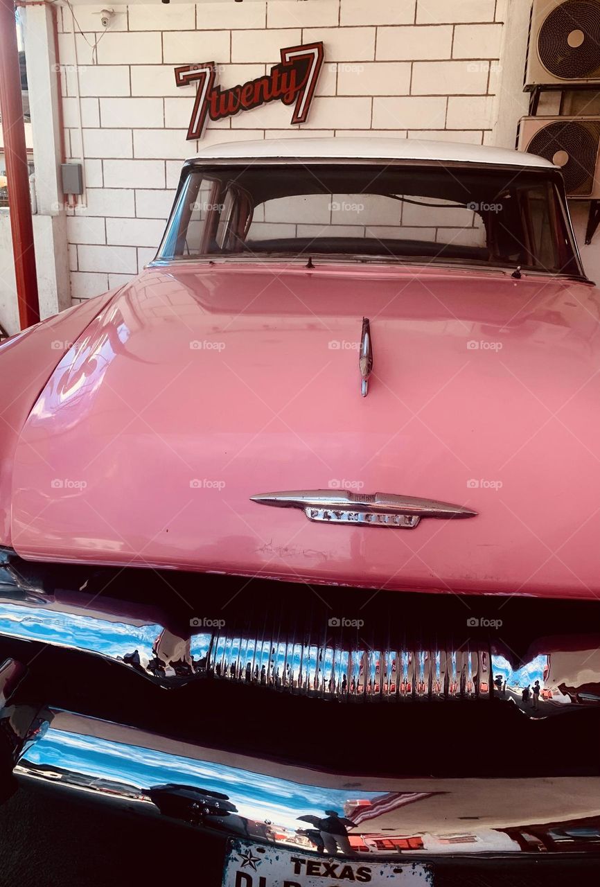 Vintage car near a diner