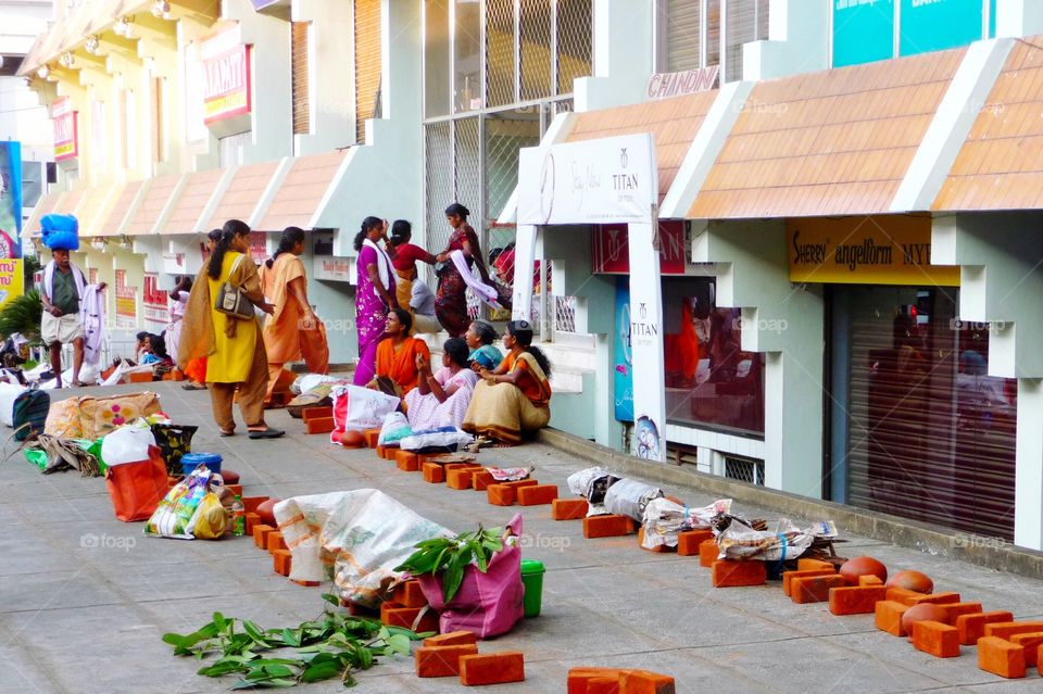 Beautiful dressed women at the Pongala Festival in Trivandrum, Kerala, South India