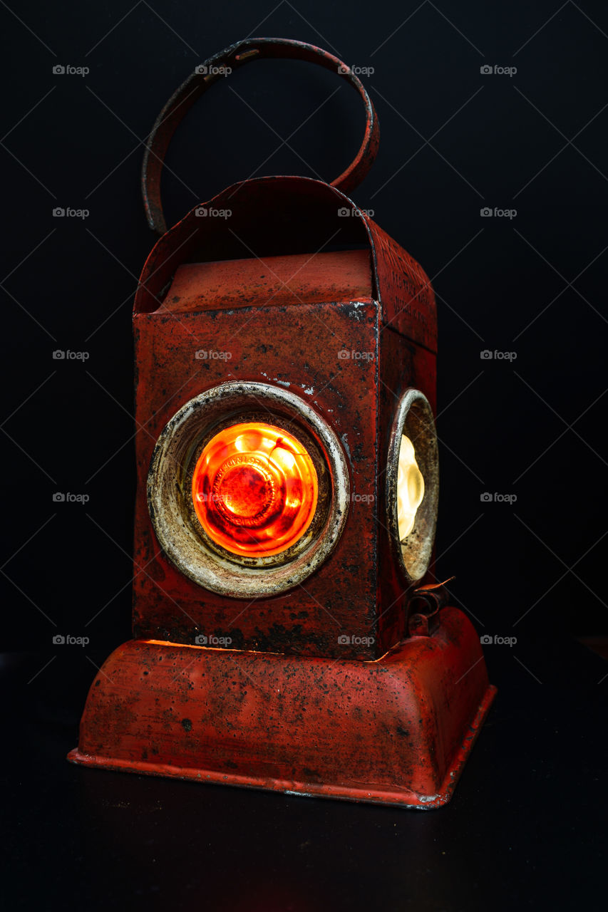 red lantern on black background