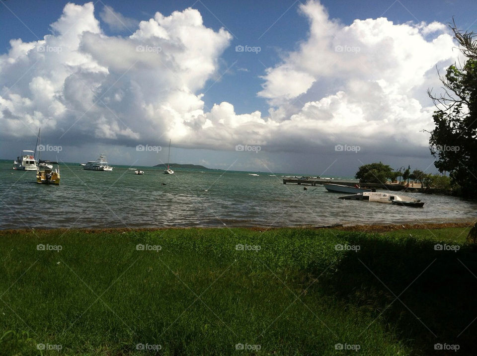 ocean boats mountains bay by mmcook