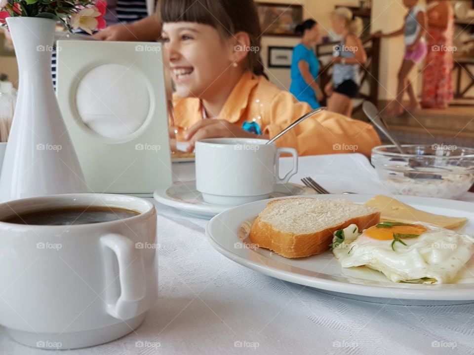Happy breakfast with A child