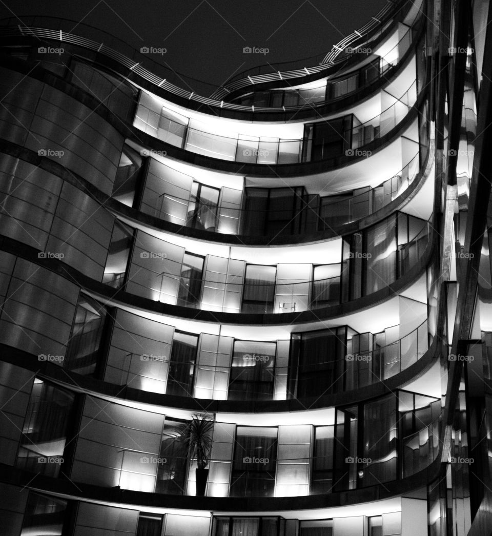 A curvy building- black and white photo 