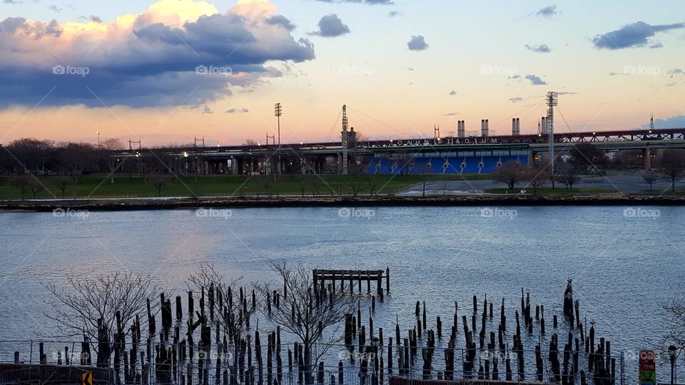 docks on Banks overlooking the stadium on Randall island