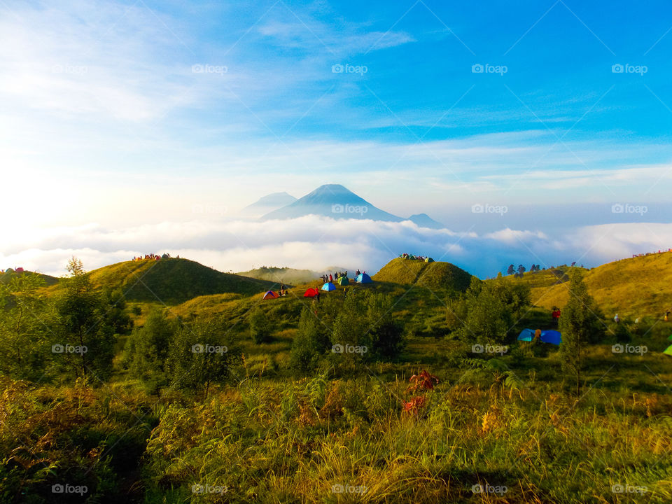 Mount Prau is located in Central Java, Indonesia. This photo was taken on a sunny morning