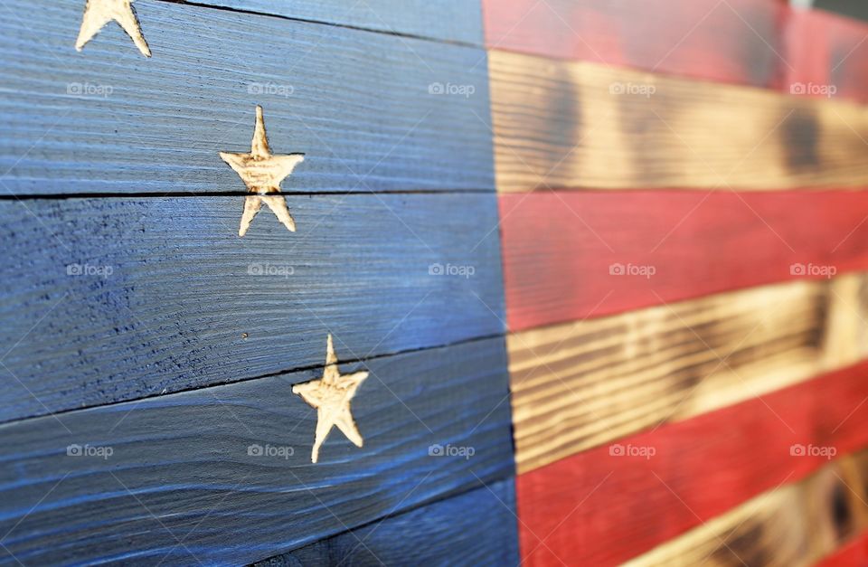 Handmade Flag with Carved Stars - rustic 