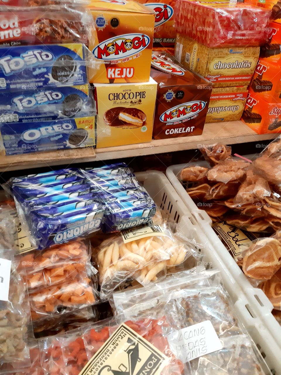 Many brand of indonesian snacks on the self