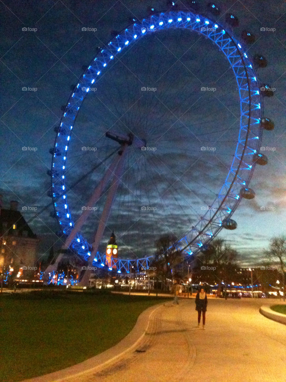 The London eye on a crisp cold  December evening