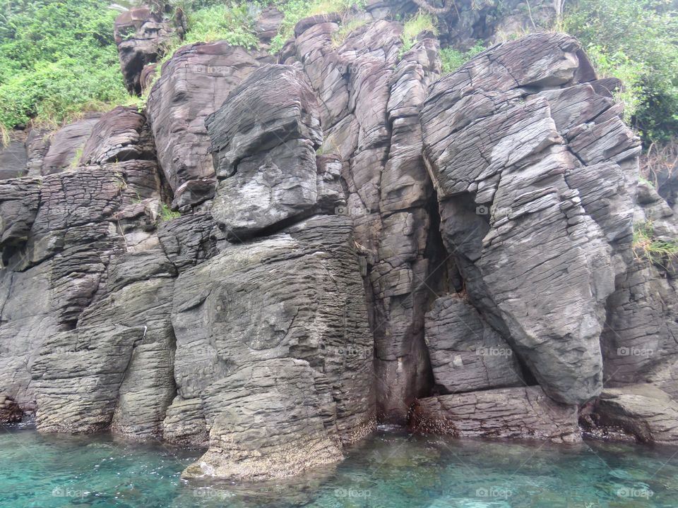 Unique rock formations on the shoreline.