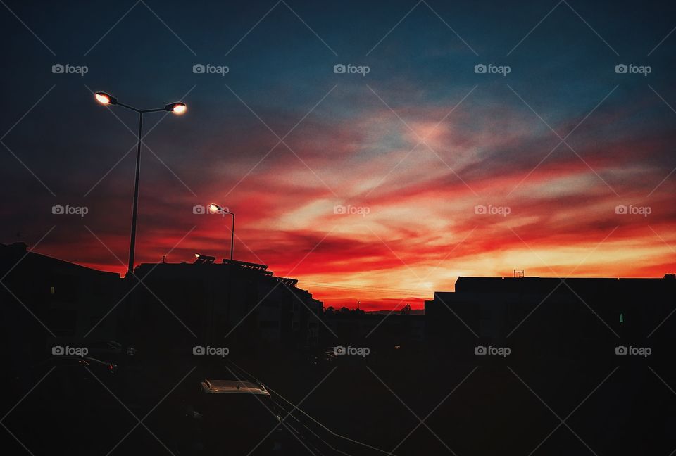 A beautiful winter sunset on the horizon somewhere in Portugal