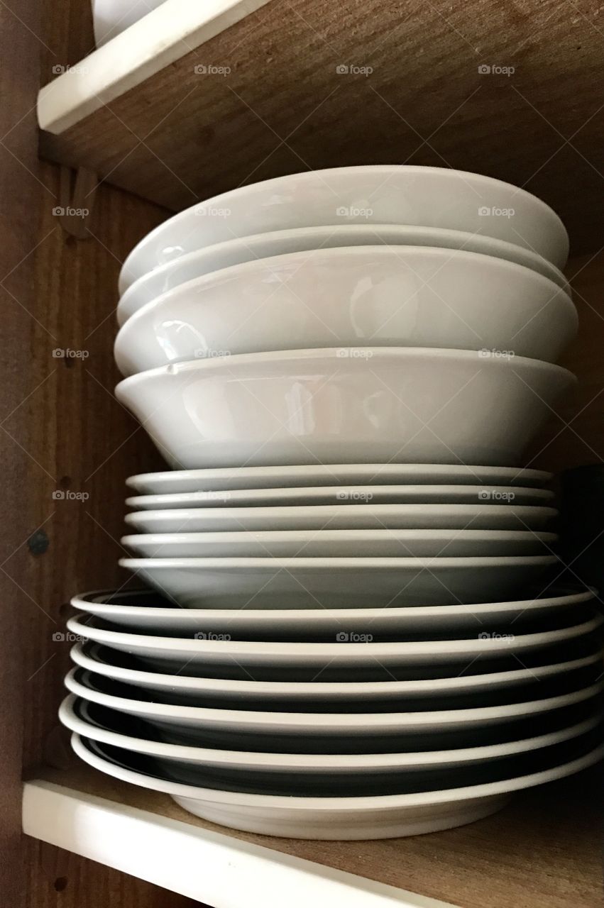 White Dishes on Shelf