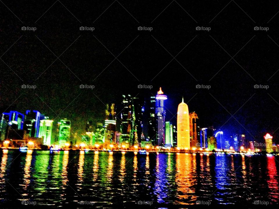 Qatar magnificent structural & architectural sights, shimmering at night.