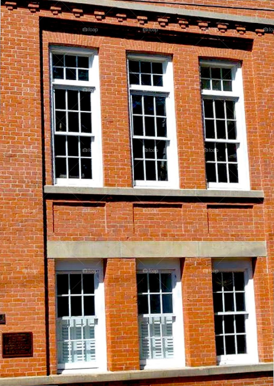 Windows in a brick building