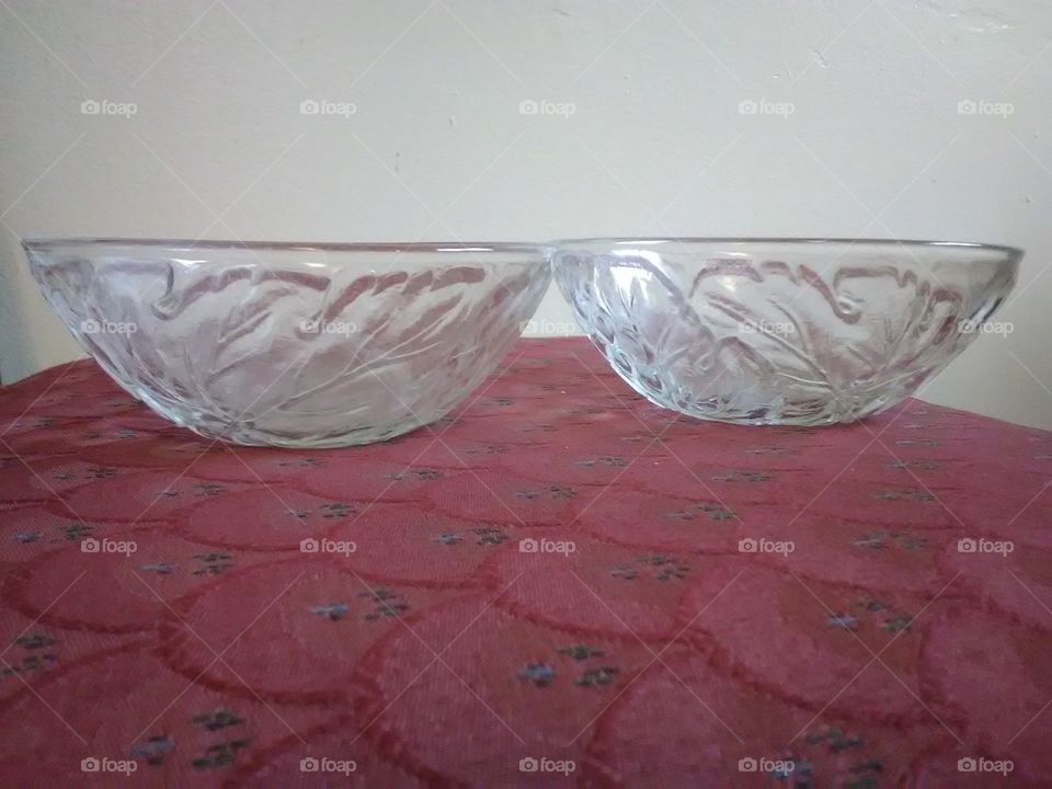 1970's vintage glass candy dishes side view see-through clear