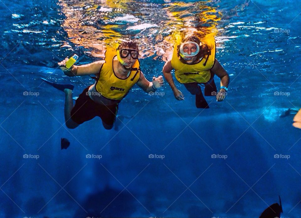 Snorkelers in the caribbean sea