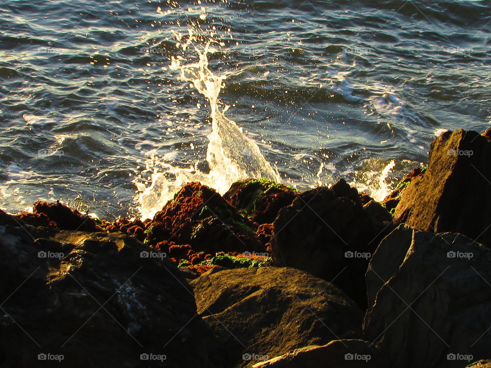 Water, No Person, Ocean, Rock, Sunset